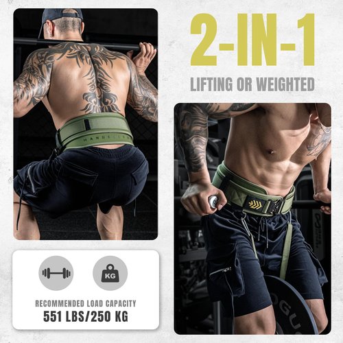MANUEKLEAR 2-in-1 Weightlifting Belt & Dip Belt with 36.7 IN Rope, Double-Layer Weight Lifting Belts, Powerlifting Gym Weighted Belt for Pull Up Squat