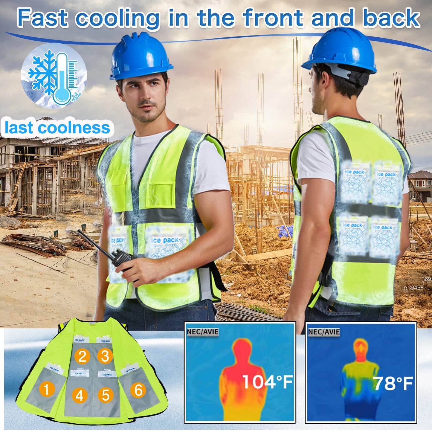 PANGTIKU ice cooling safety vest and more reusable spare ice packs for ice vest food cooling pain compress