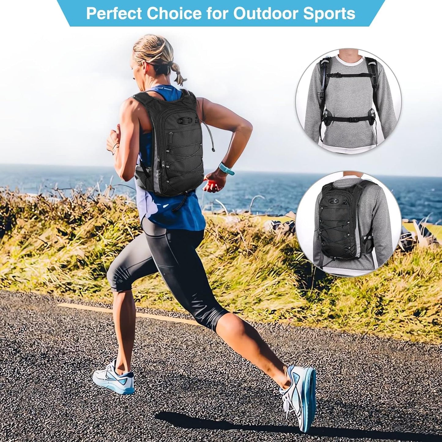NOOLA Insulated 3L Hydration Backpack for Hiking 15L Lightweight Running Water Backpack Hydration Pack for Men Women Hydro Daypack Bag with TPU Water Bladder for Biking Climbing Cycling,Black