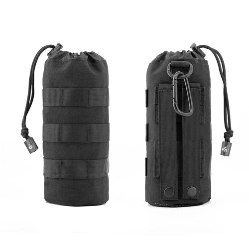Little Fire Craft Molle Water Bottle Pouch Tactical Water Bottle Holder Military Drawstring Hydration Carrier (Black)