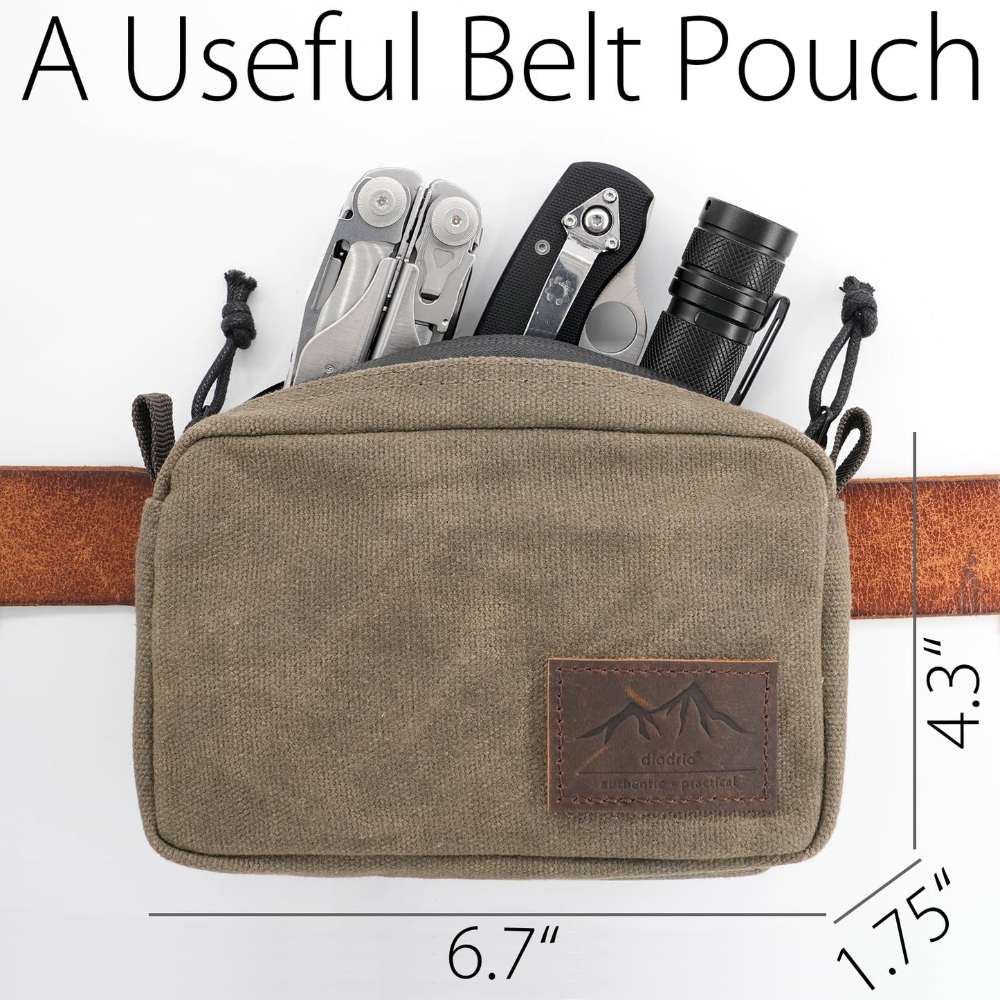 diodrio Belt Pouch for Men Women YKK Zippers EDC Pouch, Belt Bag Waist Pack for Traveling, Hiking, Outdoors, Water Resistant, Heavy Duty Waxed Canvas, Olive, Medium