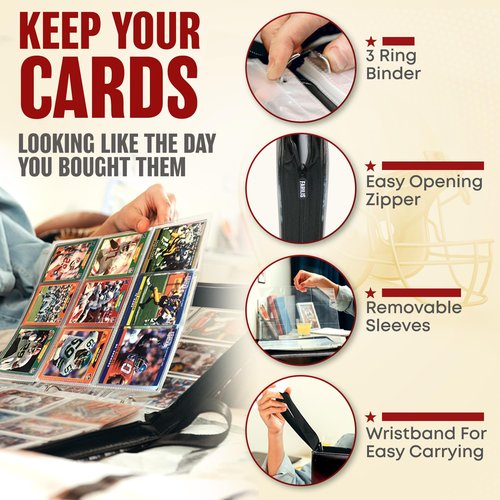 FARILIS Football Card Binder with 900 Pockets, The Ultimate Football Card Holder Includes 50 Page Storage Sleeves to Organize and Protect Your Sports Cards Like a Pro
