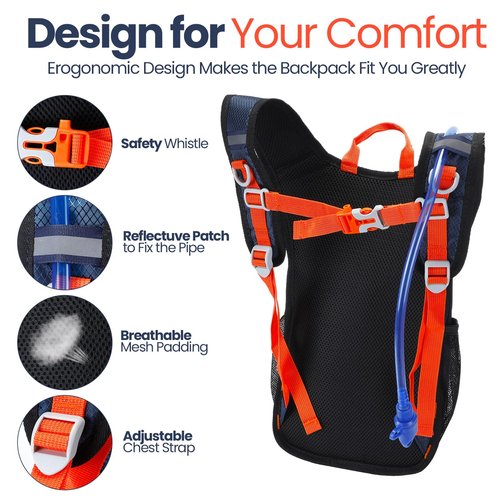 Shinylin 2 Pcs Kids Hydration Backpack with 1.5l Water Bladder Lightweight Kids Hiking Backpack Water Rucksack for Boys Girls Climbing Running(Blue, Purple)
