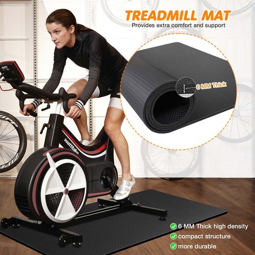 Peloton Bike Compatible Treadmill Mat - 6mm Thick Exercise Mat for Treadmill, Row, and Bike Trainer - Protects Hardwood Floor and Carpet - 36 * 72in