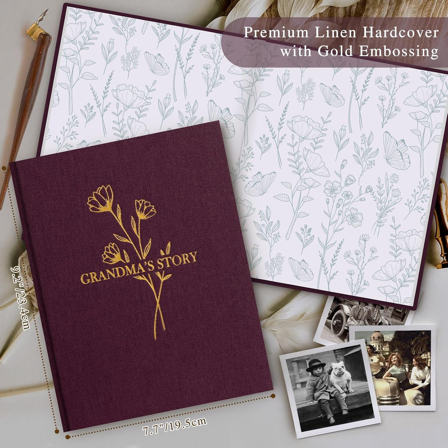 Lanpn Grandma Life Story Book Journal with 260+ Prompts, Linen Hardcover Grandmother Guided Journal Memory Keepsake Book to Fill Out, Birthday Mother's Day Christmas Gift for Grandmas, Purple