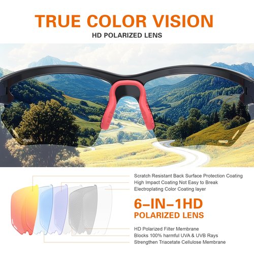Occhsouo Sports Polarized Sunglasses for Men: UV400 Protection Sun Glasses Wrap Around Goggles for Running Driving