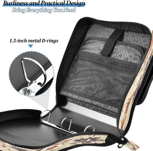 ALAZA Zipper Binder 3 Ring Hand Drawn Mushroom Binder Organizer with Zipper and Shoulder Strap Large Capacity Multi-Pocket Trapper Keeper File Folder for Office Supplies