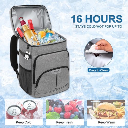 MOSISO Cooler Backpack, 40 Cans Large Capacity Leakproof Insulated Soft Backpack Cooler, Portable Lightweight Beach Cooler Bag for Men Women, Waterproof Lunch Bag for Picnics Camping Hiking,Gray