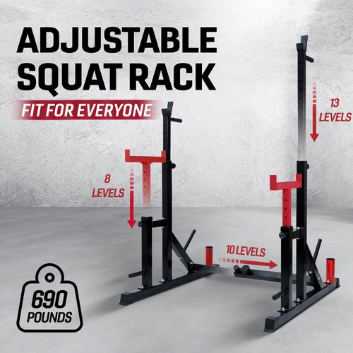 Yes4All Adjustable Squat Rack, 690 LBS Multifunctional Barbell Stand for Home Gym, Weight Lifting, Portable Bench Press Rack