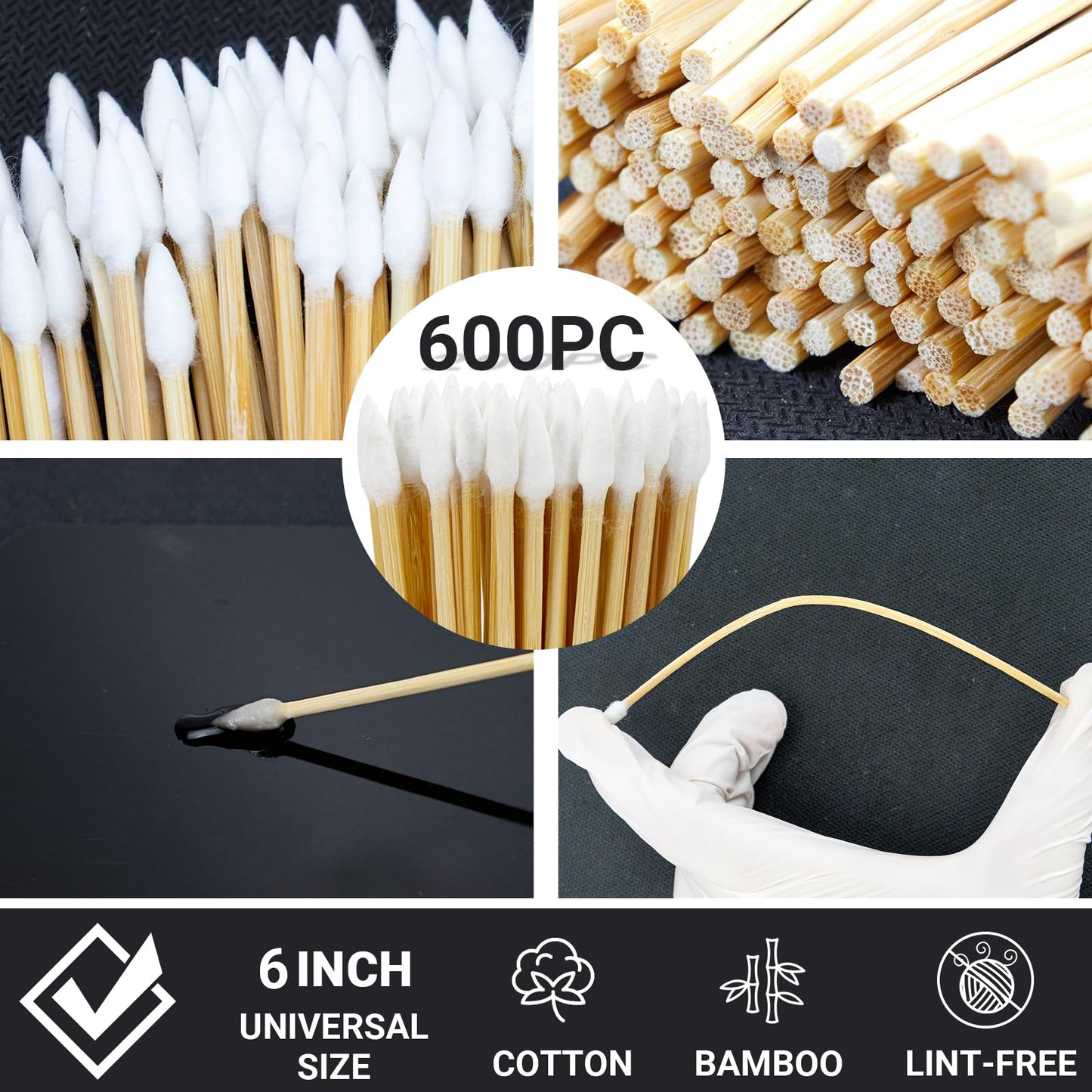 1200pc Gun Cleaning Supplies - 600PCS Patches and 600PCS Swabs, 6-inch Pointed Gun Swabs, 2" Lint Free Patches - Fit Most Calibers Cleaning Kit Supplies