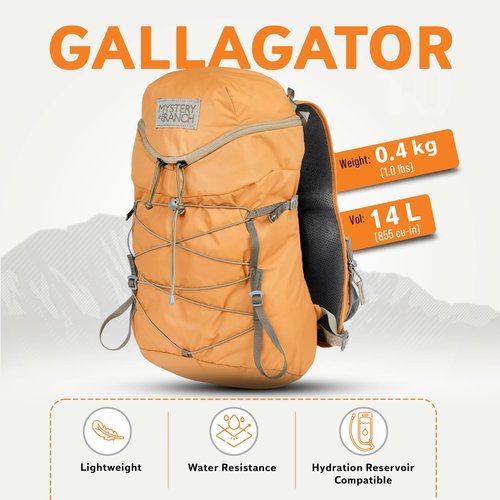 Mystery Ranch Gallagator 15 Backpack – Weather Resistant Travel Bag with Sternum Strap – Fox, 15L, S/M