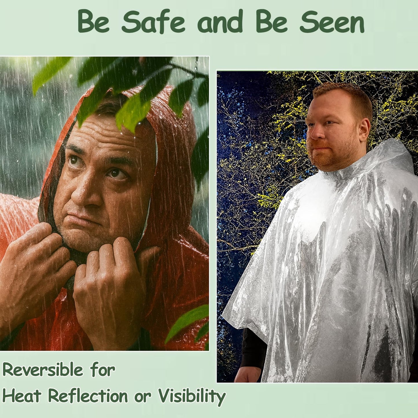 King Mills Plus Size Emergency Poncho, Mylar Poncho with Hood, Ideal Use as Emergency Blanket for Car, Mylar Emergency Blanket in Camping, Hiking, and Outdoor Activities, 8PK