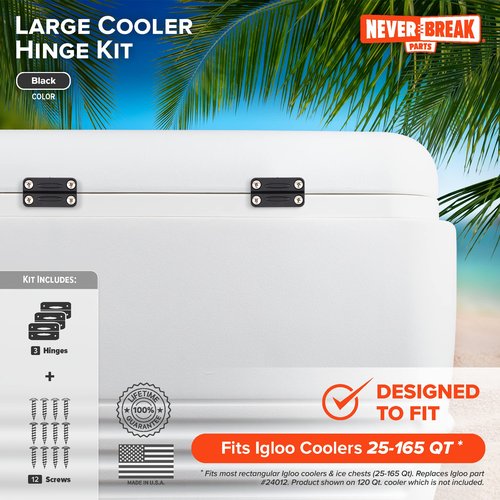 NeverBreak Parts - 3 Pack Black Hinges and Lid Strap Combo, Igloo Cooler Repair Parts Kit