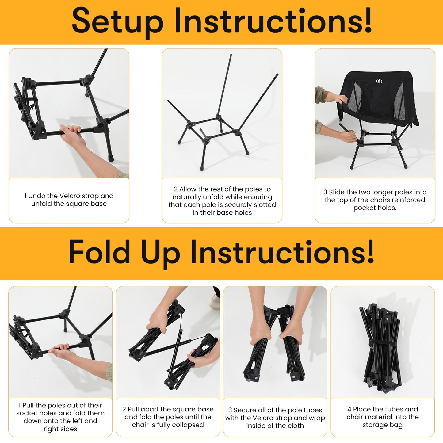 D-LO Ultralight Camping Chair - Black - Upgraded Dual Pocket - High Strength 600D Oxford Fabric - 7075 Aluminum Alloy - Great for Camping, Hiking, Lounging