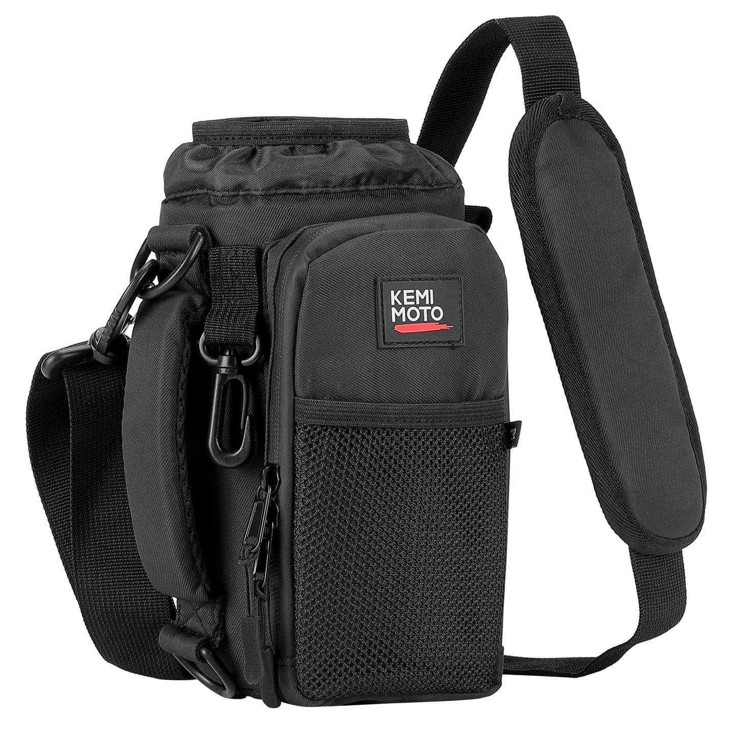 KEMIMOTO Water Bottle Holder Bag, Water Bottle Carrier with Adjustable Shoulder Strap, Water Bottle Pouch Holder for Hiking, Compatible with YETI STANLEY SLM 32 oz, 40 oz (Black-1, Elastic Band-40 oz)