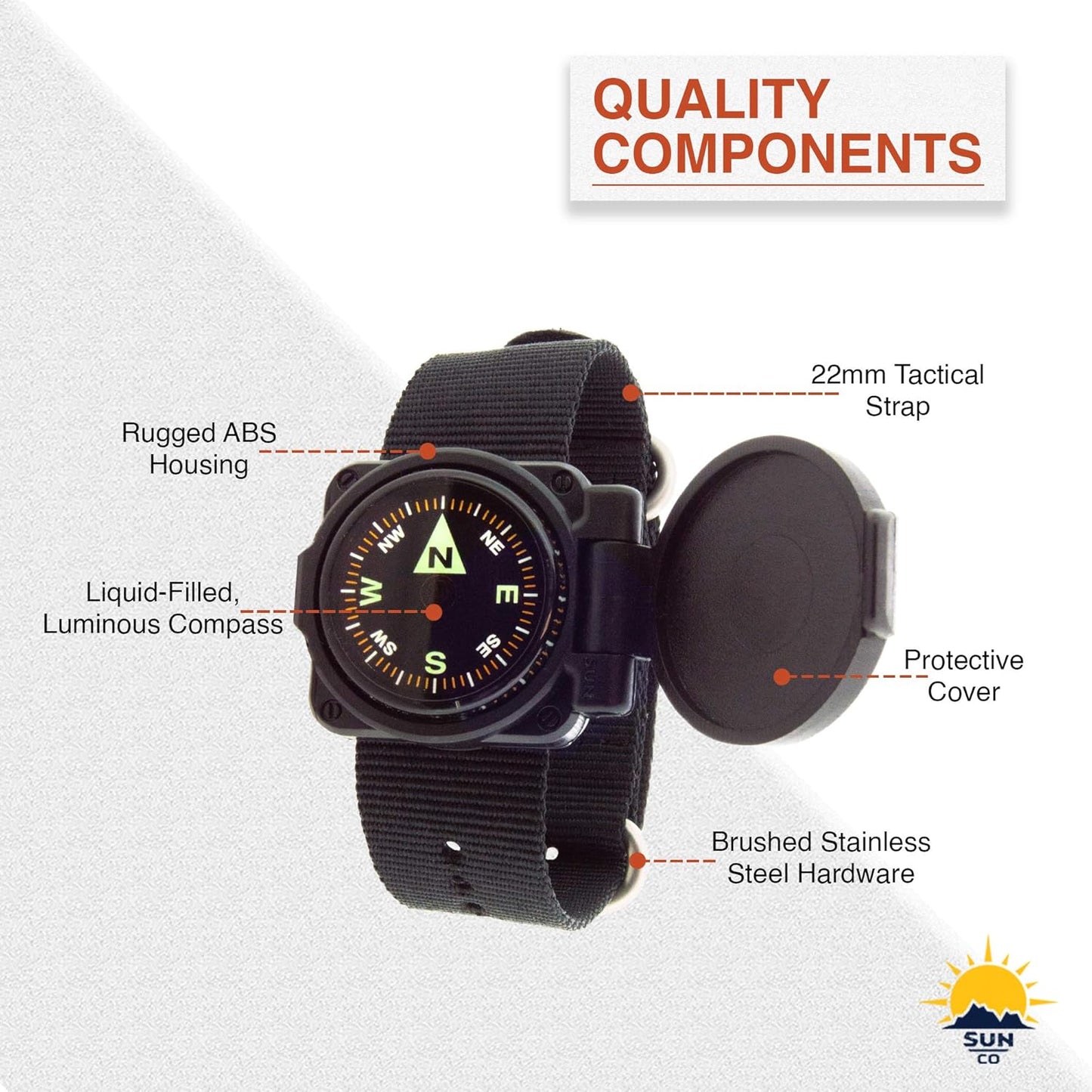 Sun Company ArmArmour 1 - Shielded Wrist Compass with Rugged Tactical Strap | Compass with Cover and Zulu Strap