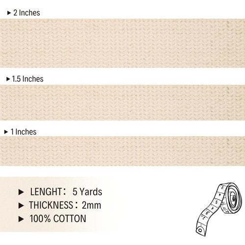 1" & 1.5'' & 2" Cotton Webbing - 5 Yards - 50+ Colors -%100 Natural Cotton - Turkish Woven - Heavy Duty 1 Inch 1.5 Inch 2 Inch Canvas Webbing for Sewing Straps Bag Climbing Indoors Craft DIY 11592