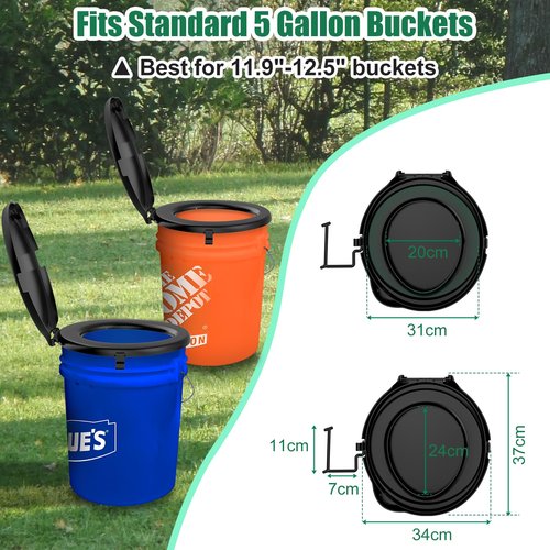 Portable Toilet for 5 Gal Buckets, Snap-on Seat with Lid - Including Storage & Disposable Bags, Ideal for Camping, Hiking, Emergencies, Cars, Boats