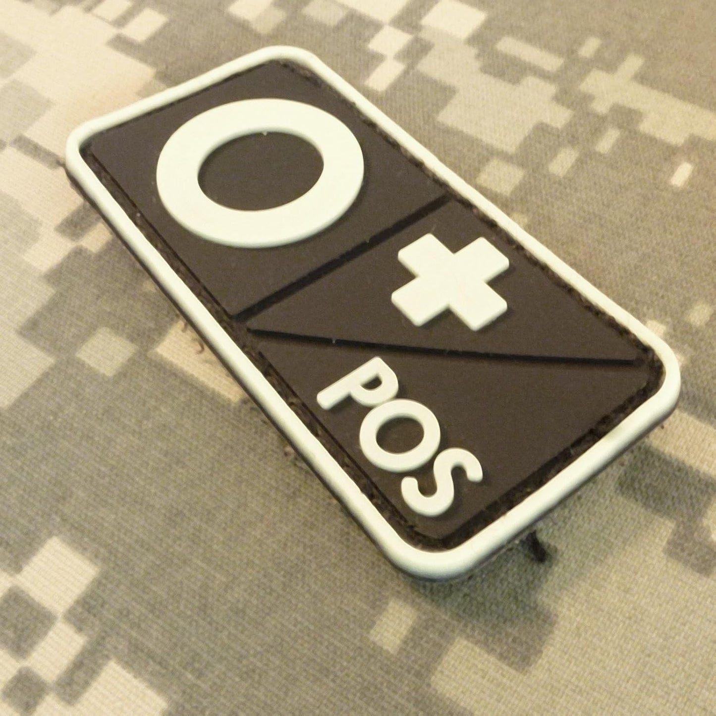 Mini First Aid Blood Type PVC Patch Black and White Glow Dark Compatible with Velcro PVC Patches for Hats,Plate Carrier,Ifak,First Aid Kit Patch (O Positive)
