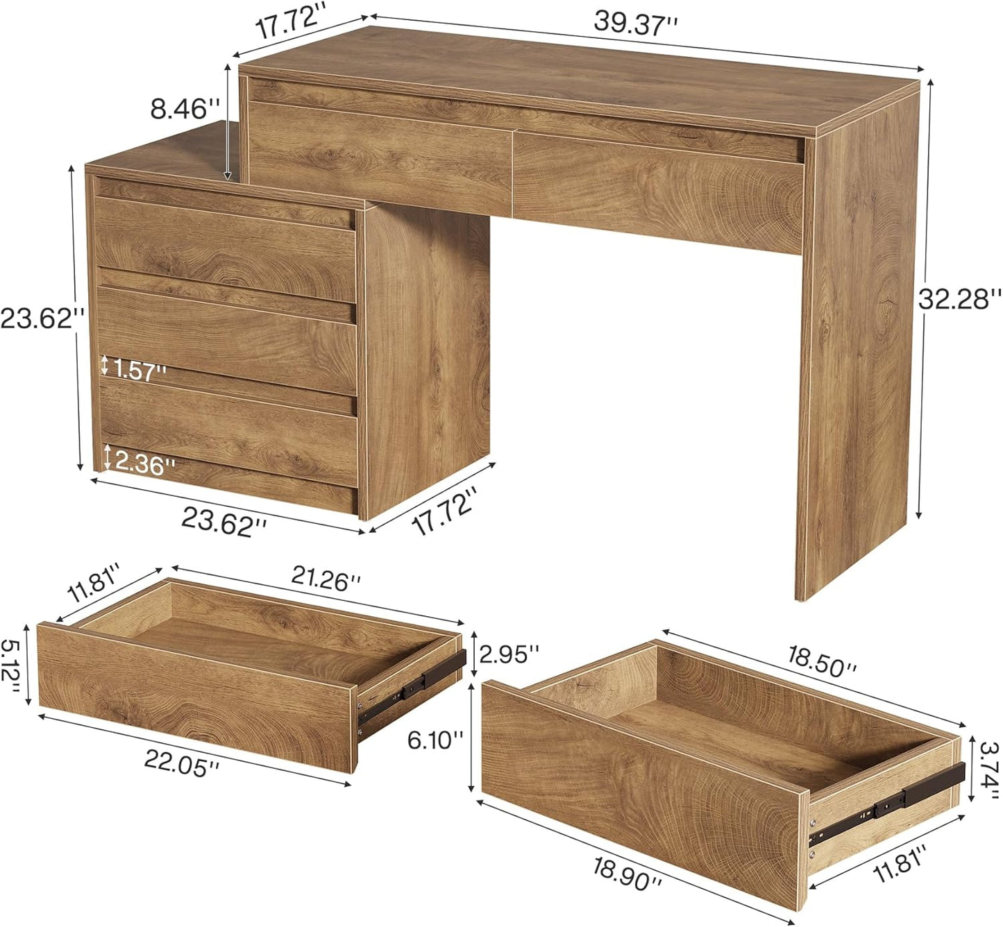 Tribesigns Computer Desk with 5 Drawers, Executive Home Office Desk with File Cabinet and Printer Stand, Industrial Rustic Wood Desk for Small Spaces, Study Writing Workstation, PC Table with Storage