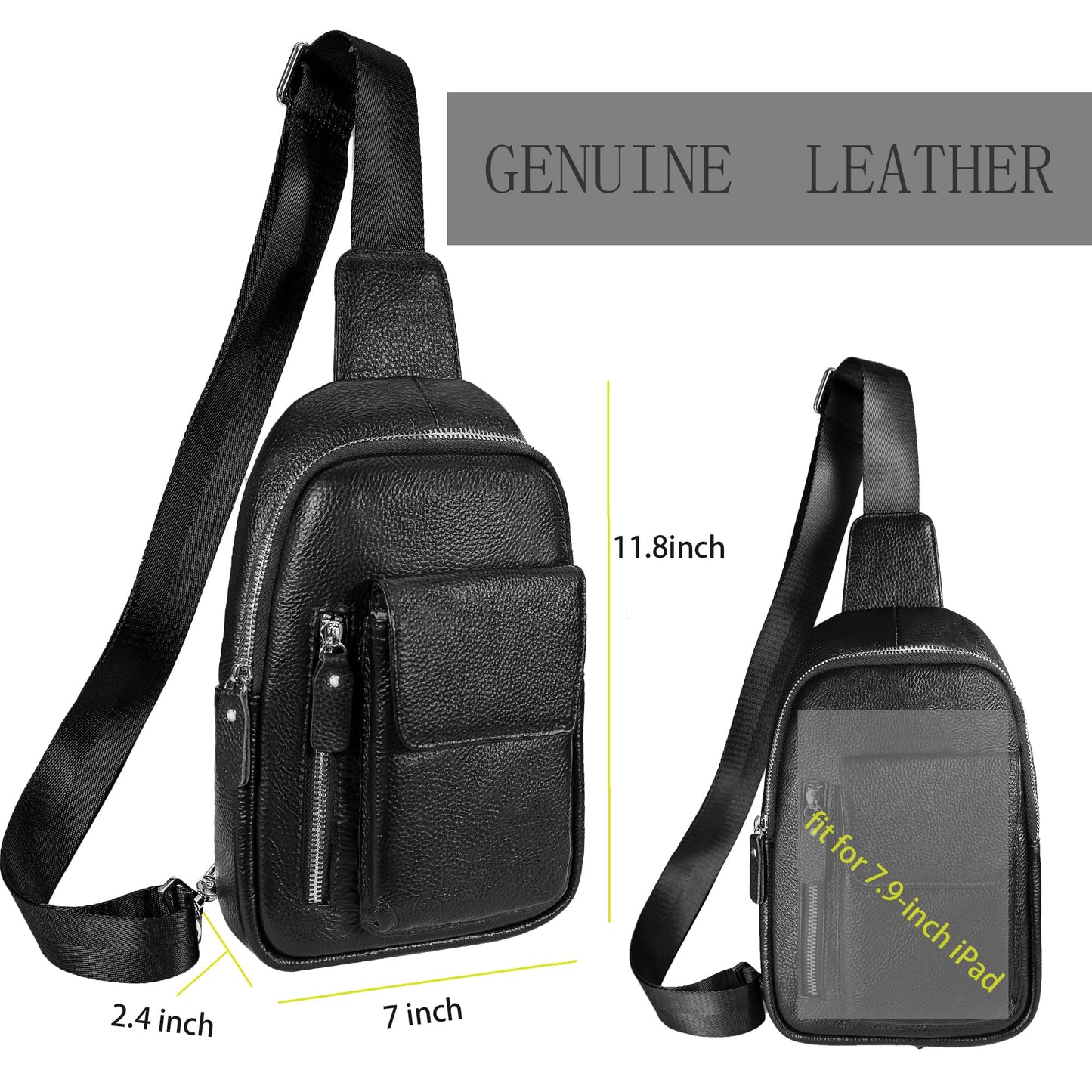 JMW Sling Bag for Men and Women Genuine Leather Crossbody Fanny Packs Chest Bag Backpack Daypack Black
