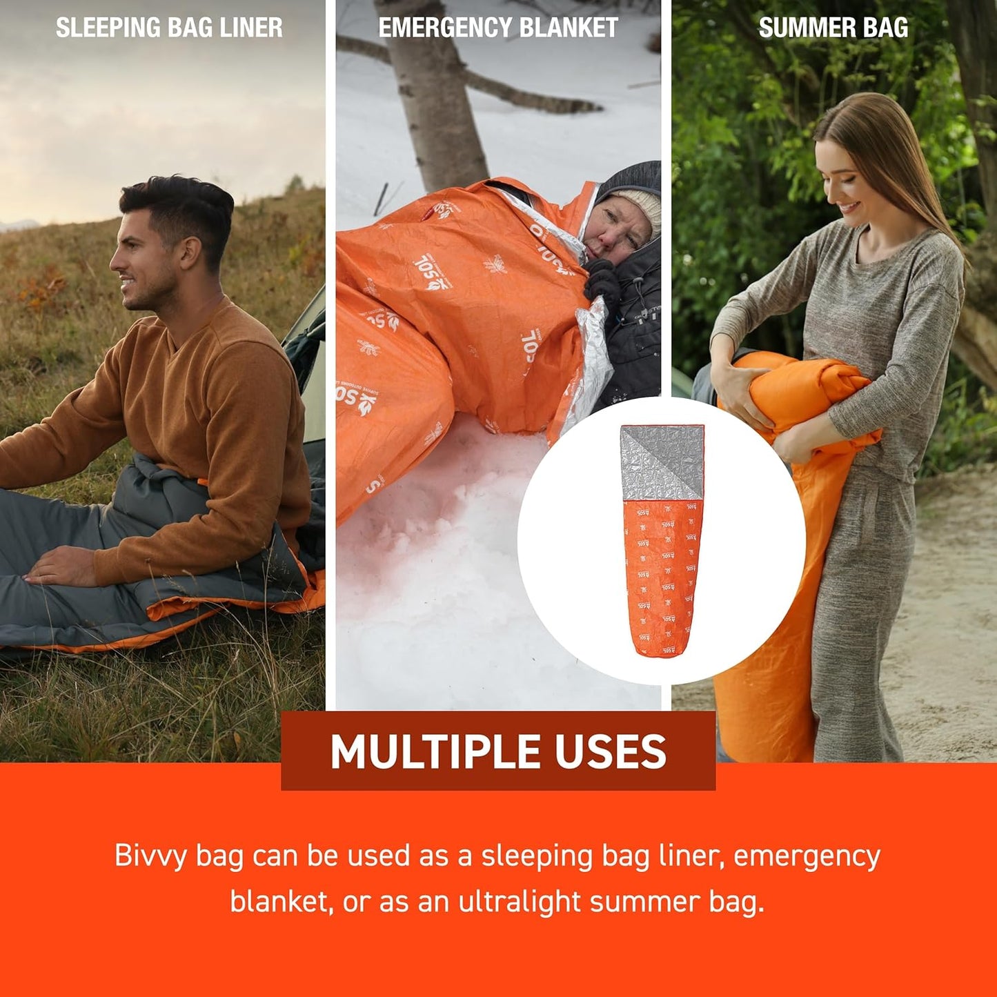 S.O.L. Survive Outdoors Longer SOL Escape Lite Bivvy - Reflects up to 70% Body Heat - Waterproof Emergency Blanket for Survival Gear - 82" x 32" - 5.5 oz - Orange