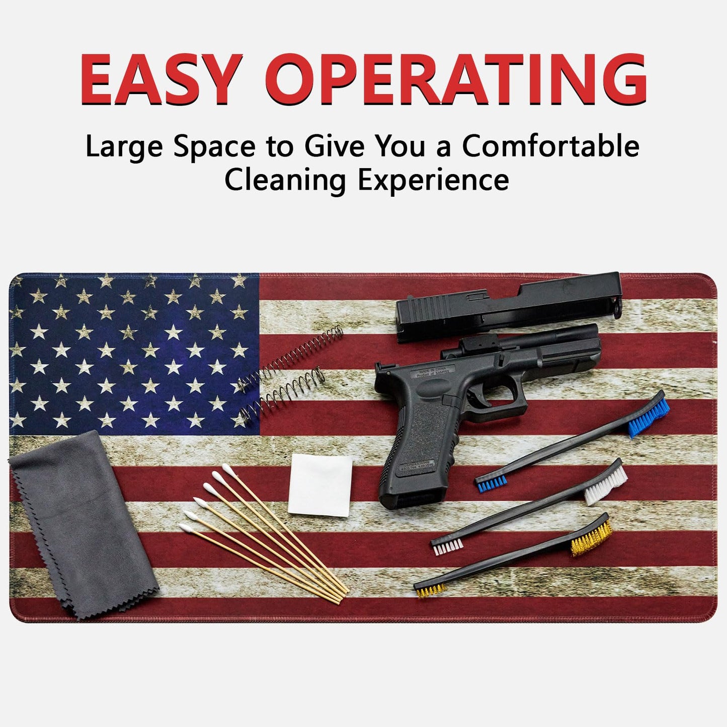 24"x12" Gun Cleaning Mat with 200PCS 6" Gun Cleaning Swabs - Waterproof, Oil-Resistant, Anti-Slip Pistol Mat for All Handguns - Thick Workbench Pad and Lint-Free, Highly Absorbent Long Cotton Swab