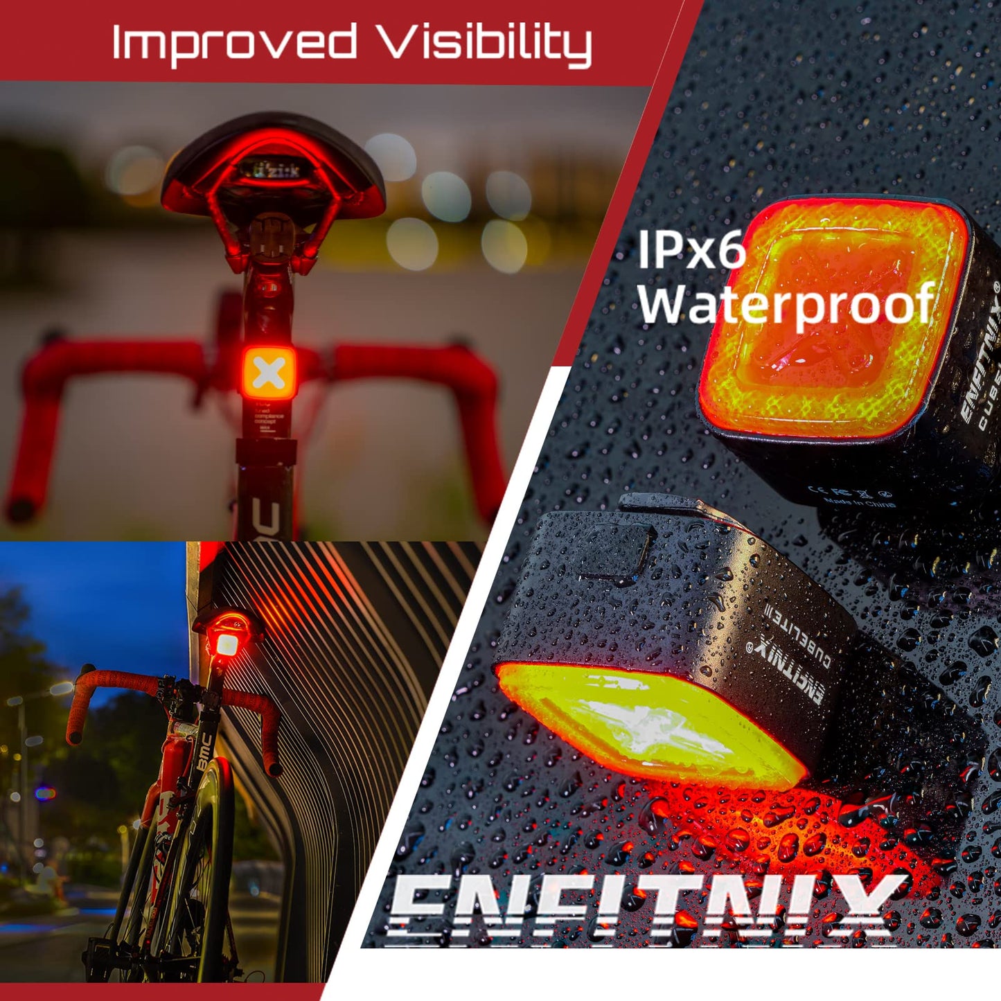 CUBELITE III Smart Bike Light,Ultra-high Visibility, Auto On/Off, Dual-Channel LED Automatic Brake-Sensing Taillight, USB Type-C Rechargeable Ultra-Long Standby, IPX6 Waterproof, 4 Lighting Modes.