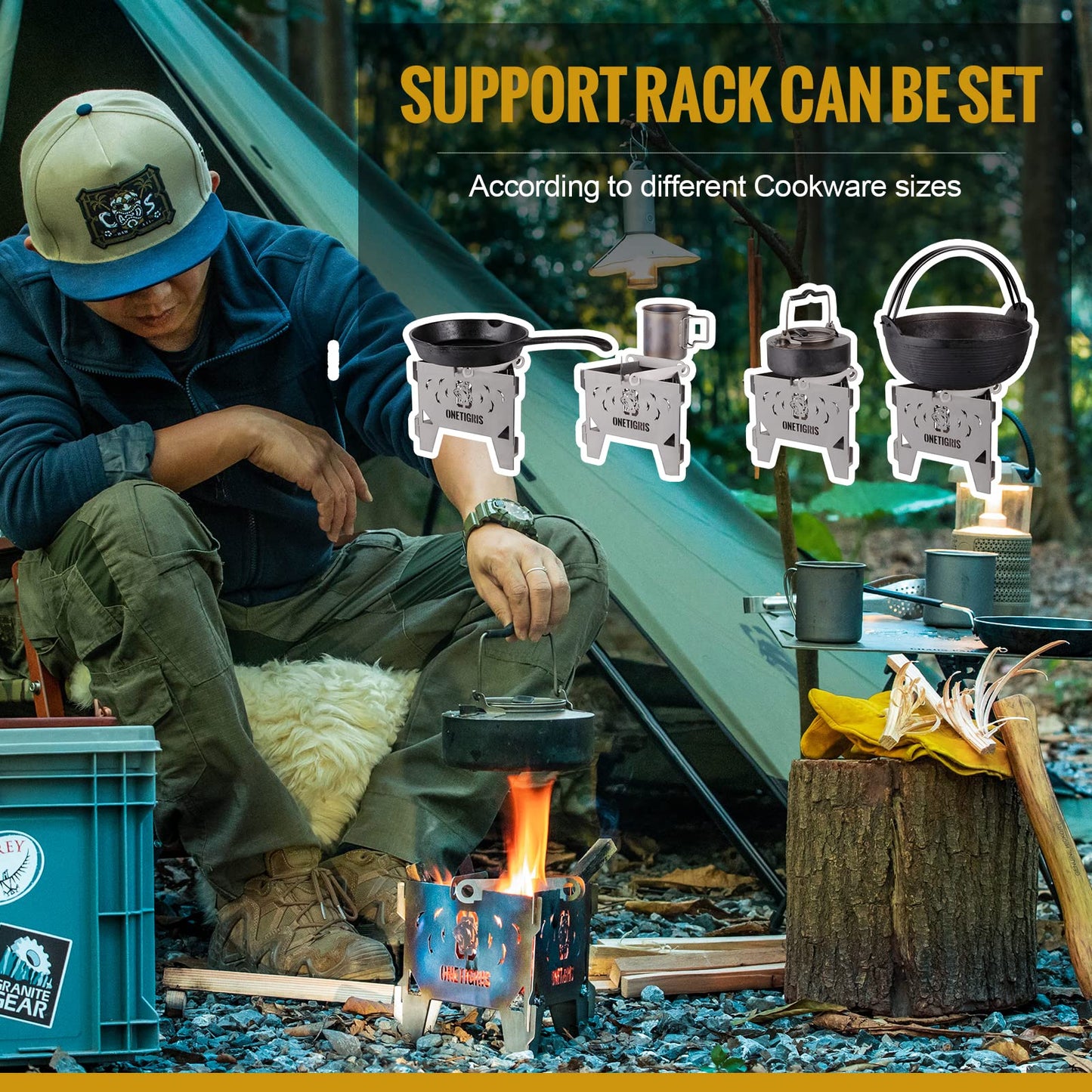 OneTigris Triangle Titanium Mini Wood Stove Lightweight Portable for Camping Backpacking Hiking Picnicking and BBQ, Weighs 14.8oz/0.93lbs only
