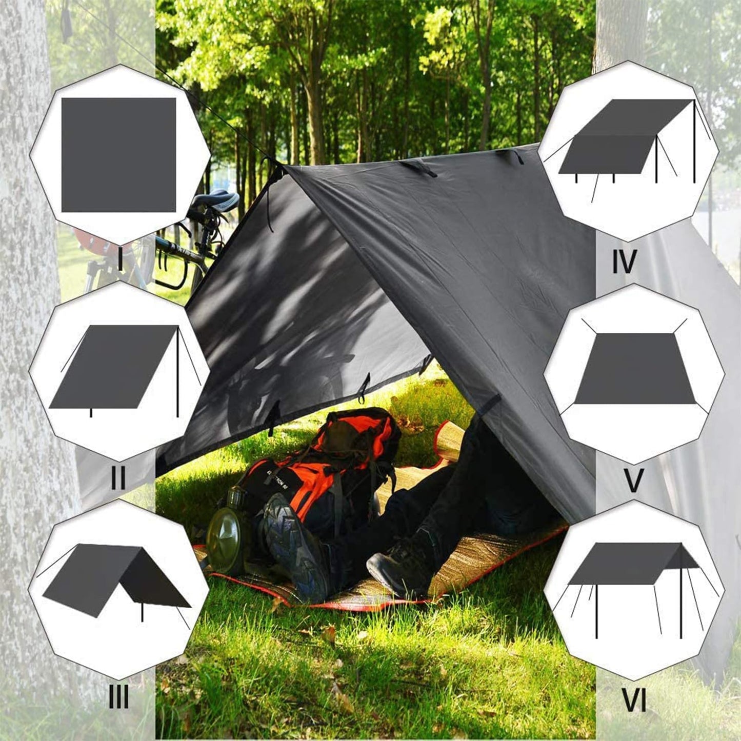 KALINCO 10X10FT Tent Tarp, Picnic Mat Camping Tarp Tent Hammock Tarp, pu Waterproof Camping tarp Tent Rain Fly Picnic Mat Survival Shelter Sunshade