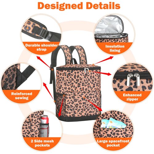 Insulated Cooler Backpack 30 Cans - Leak Proof Beer Backpack Lightweight Cooler Bag for Travel, Camping, Beach, Lunch (Leopard Style A)
