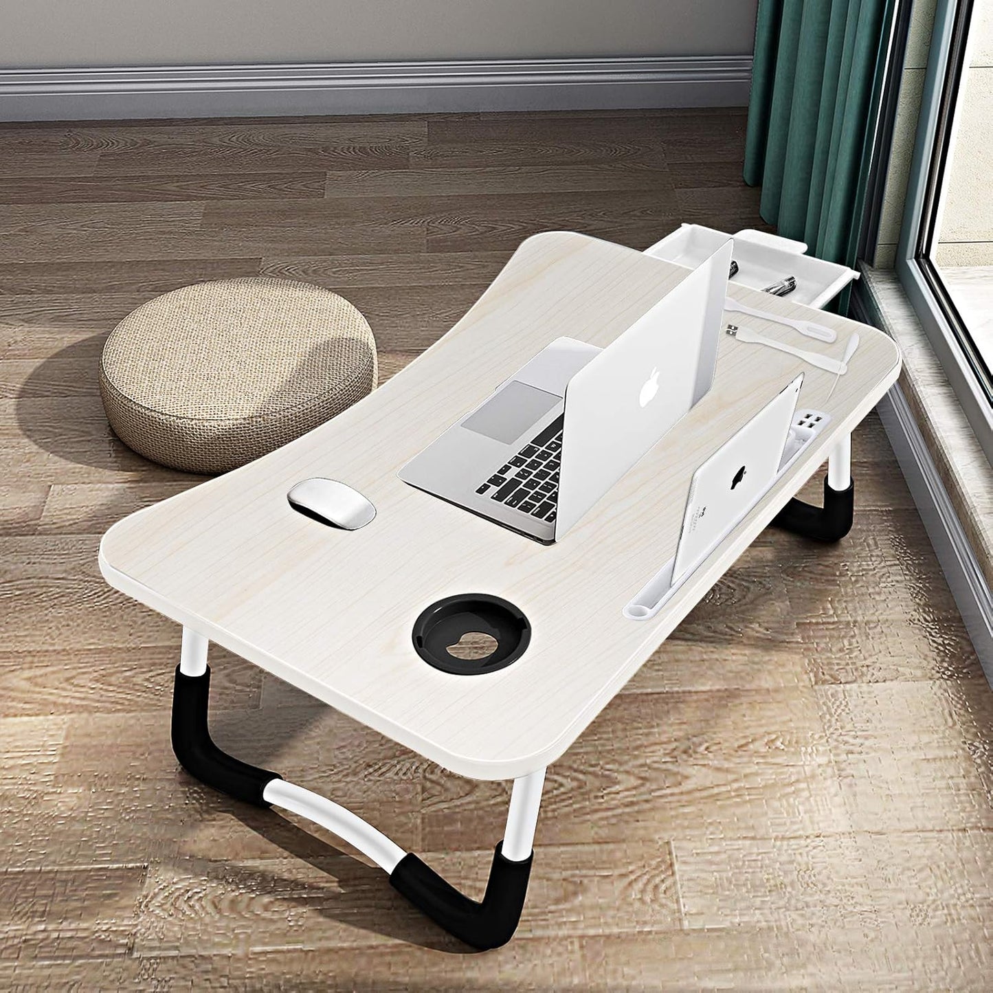 Laptop Bed Desk,Portable Foldable Laptop Lap Desk Tray Table with USB Charge Port/Cup Holder/Storage Drawer,for Bed/Couch/Sofa Working, Reading