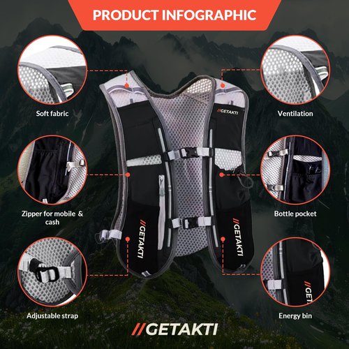 Running Vest for Men and Women - Hydration Vest with 500ml Foldable Water Bottle - Lightweight Hydration Backpack for Outdoor Adventures, Trail Running, Hiking and Cycling