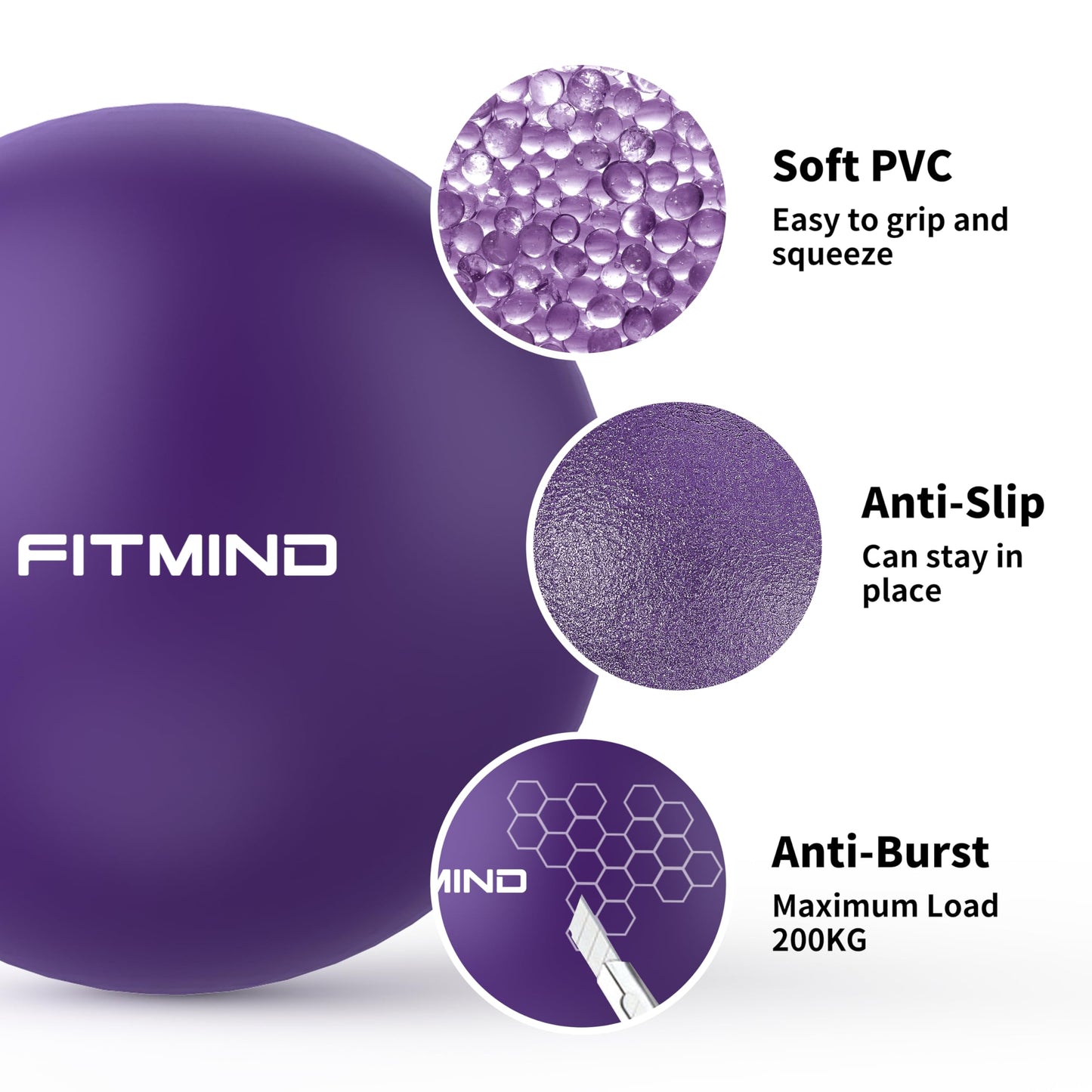 FITMIND Pilates Ball - 10 Inch Core Ball for Yoga, Stability, Fitness, Ab, Core Workout & Physical Therapy - Purple