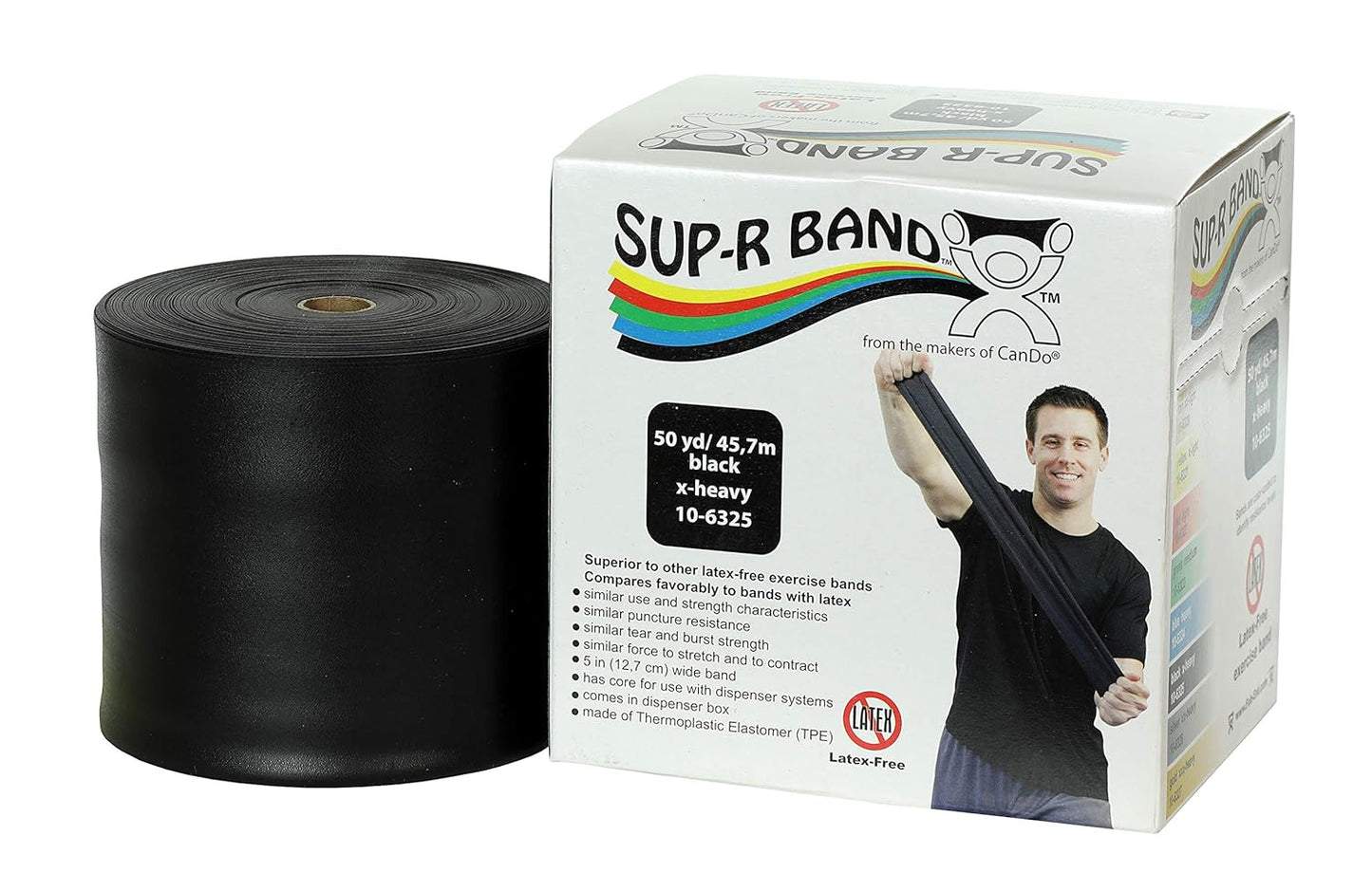CanDo 10-6323 Sup-R Latex Free Exercise Band, 50yds Length, Green-Medium