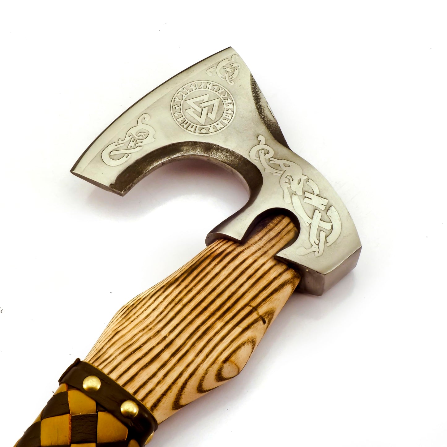 SIZZCO Custom Forged Carbon Steel Viking Style Bearded Axe - Real Hatchet, Throwing & Camping Axe with Leather Wrap Best Gift for Anniversary, Valentine's Day, Birthday with Premium Leather Sheath