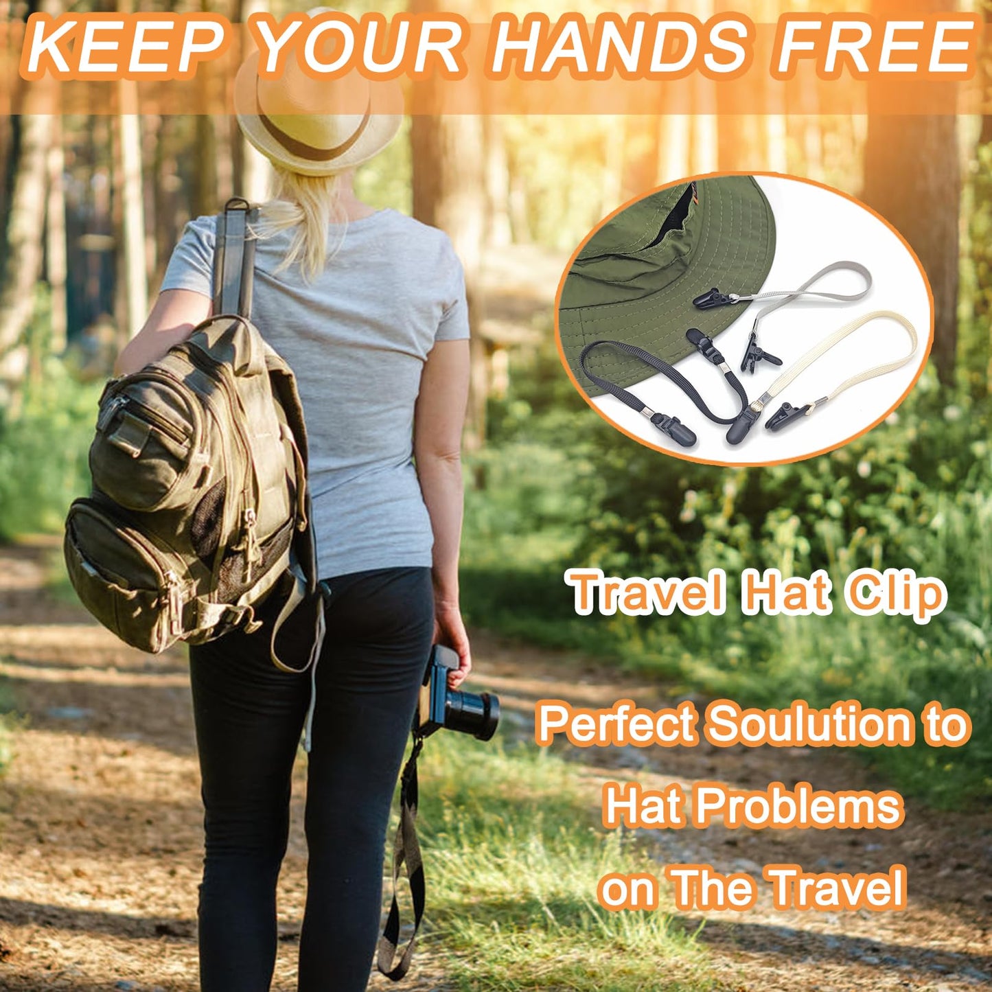 Anranmm 5-Piece Adjustable Hat Strap Clips Windproof Cap Anti-Loss Chin Cord for Travel, Golfing, Fishing, Short Light Gray