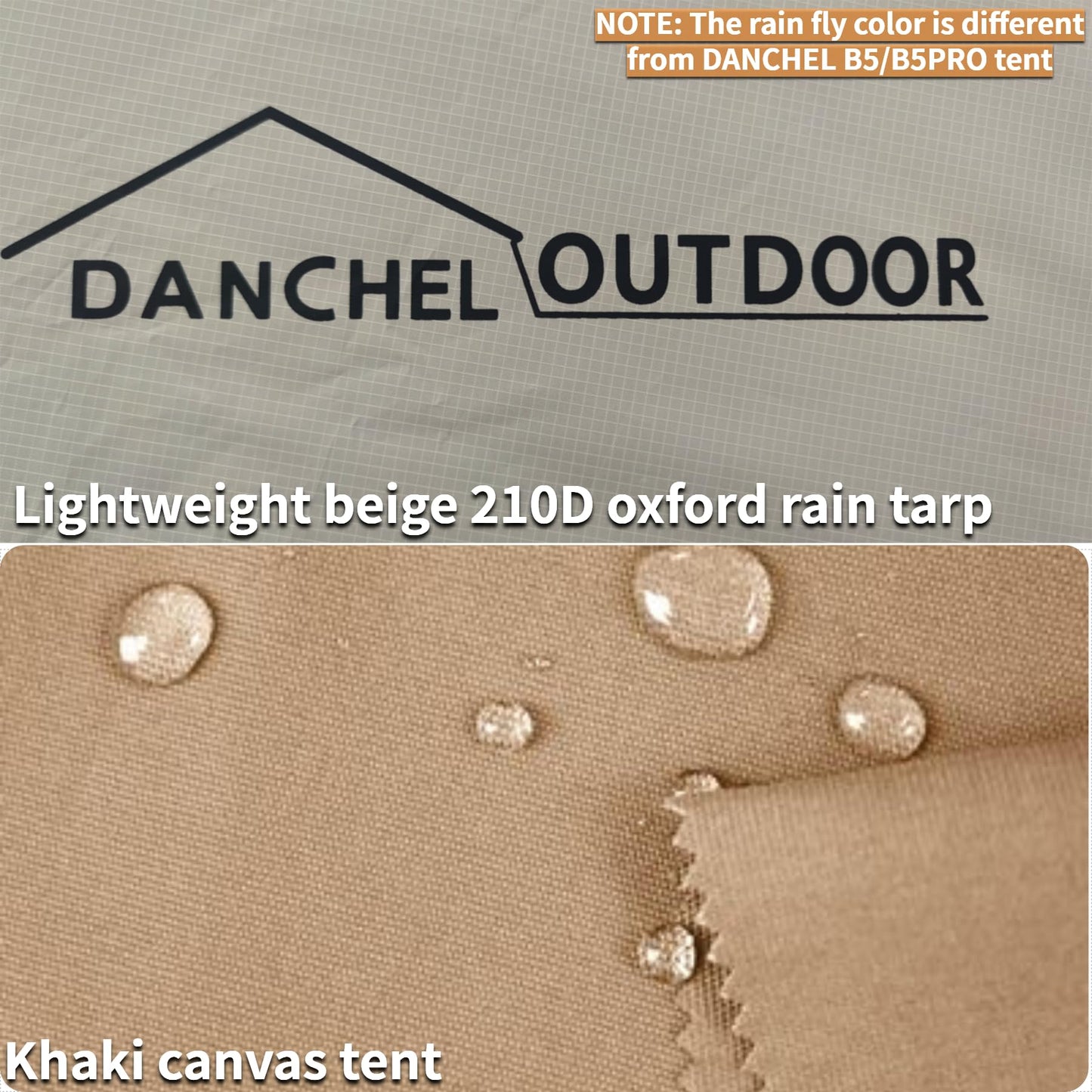 DANCHEL OUTDOOR 4 Season Waterproof Rain Fly Tarp for Yurt Tent, Portable Glamping Tent Cover Protector Awning Canopy for B5 16.4ft/5m Bell Tent Camping Accessories Replacement Beige