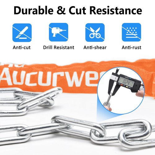 Aucurwen Bike Chain Lock, 3.2FT/4FT Combination & Keys 4-Digit Anti Theft Heavy Duty Bike Lock, Security Resettable Bicycle Lock for Bike, Bicycle, Electric Bike (Orange, 3.2FT Long, 6mm Thick)