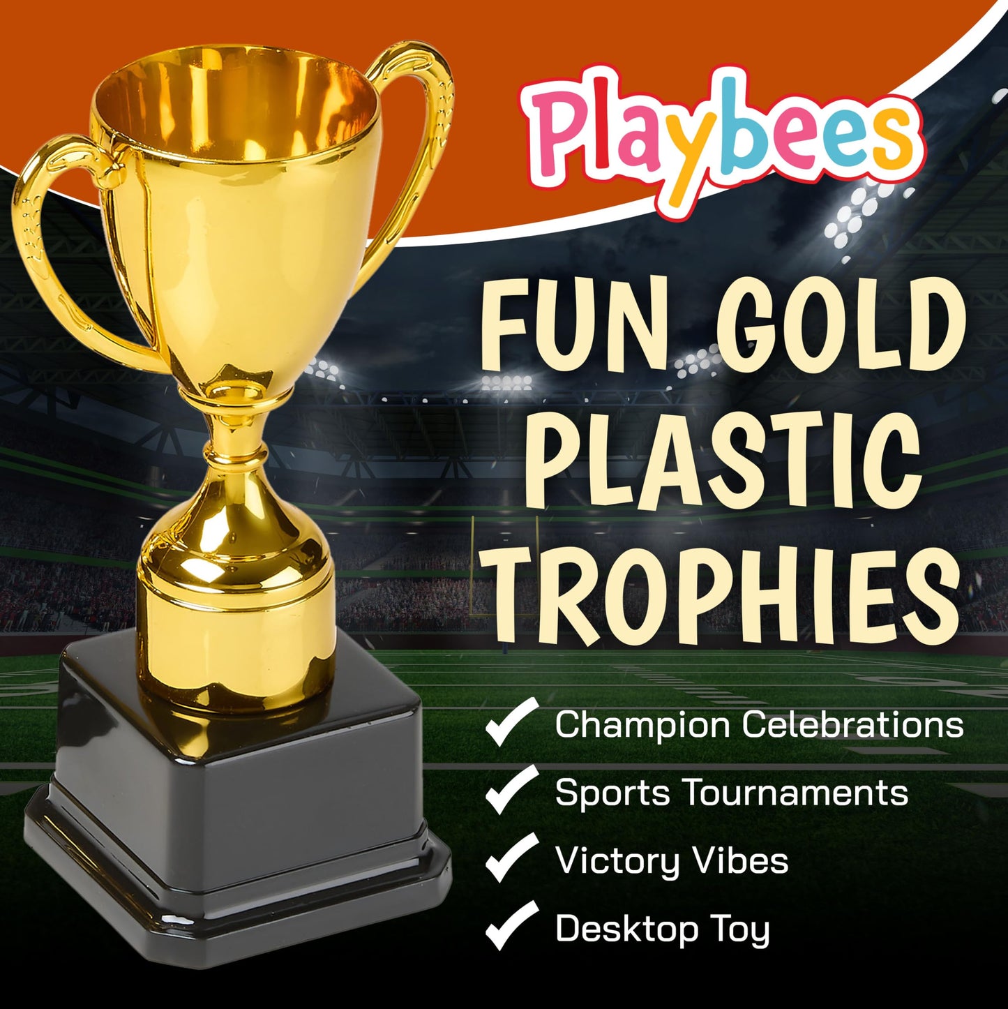 Fun Gold Plastic Trophies - 6 Pack - 7 Inch - Award Trophy Cup Set for Superstar Kids - Champion Celebrations, Sports Galore, and Victory Vibes - Desktop Toy