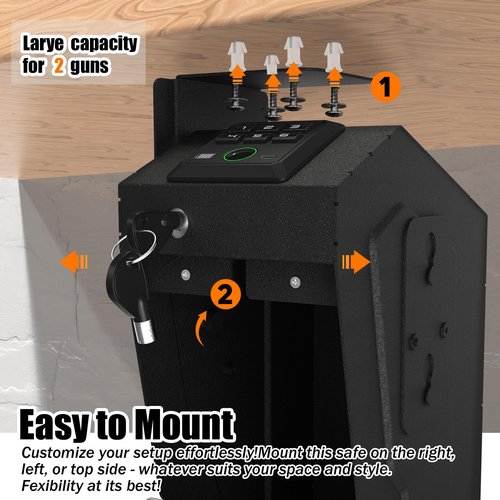 PATRON Gun Safe for handgun, Biometric Gun Safe box for pistols,hidden Wall or Desk Mounted fingerprint safes for nightstand,Bedside,Truck,electronic Quick Access shotgun safe box