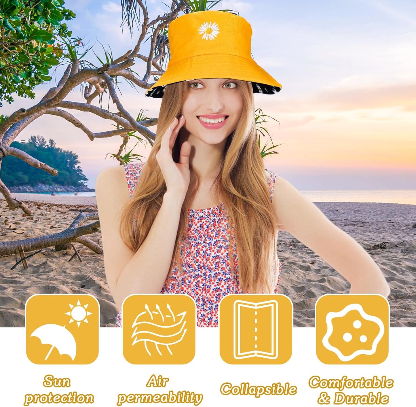 Reversible Cotton Sun Hat for Women | Summer Travel & Beach Fishing Cap