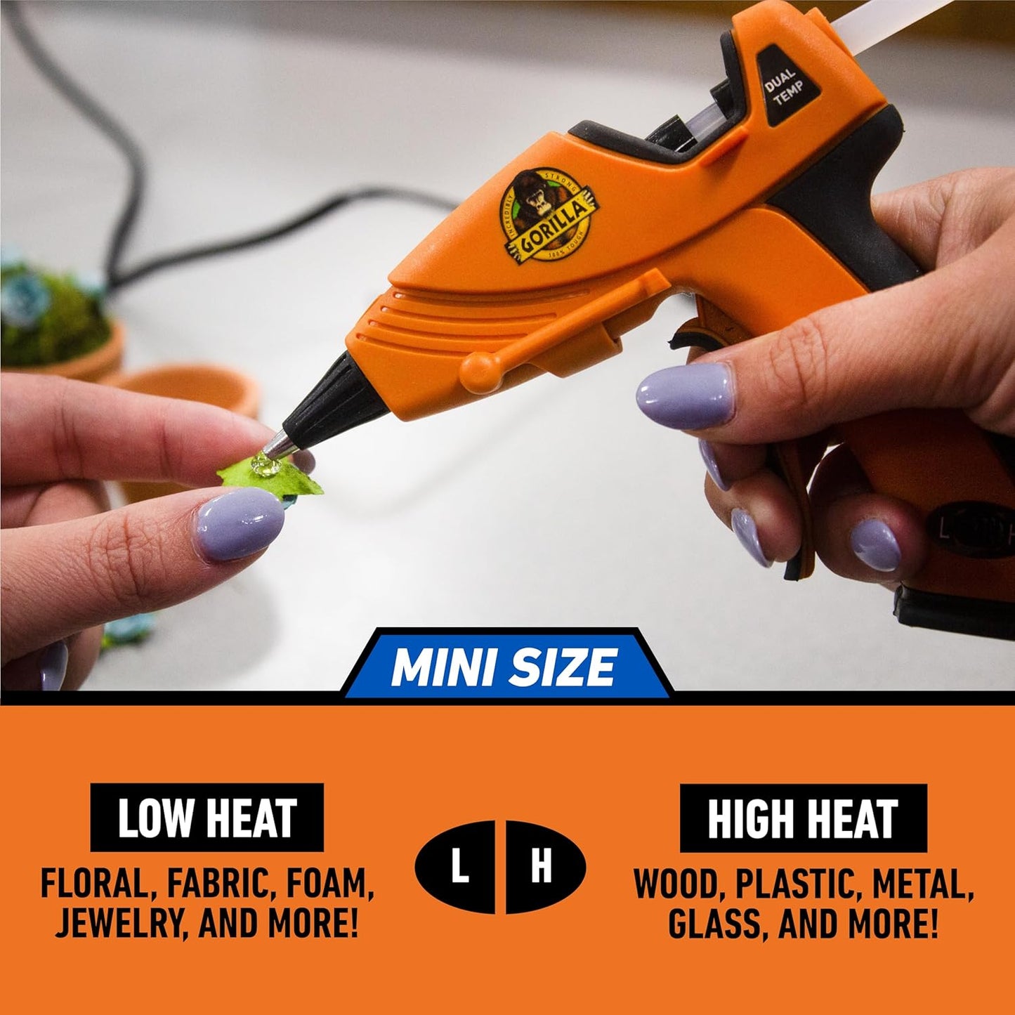 Gorilla Mini Hot Glue Gun Kit (Pack of 1 Mini Hot Glue Gun and 30 Sticks) - Dual Temp, Precision Nozzle, and Easy Squeeze Trigger