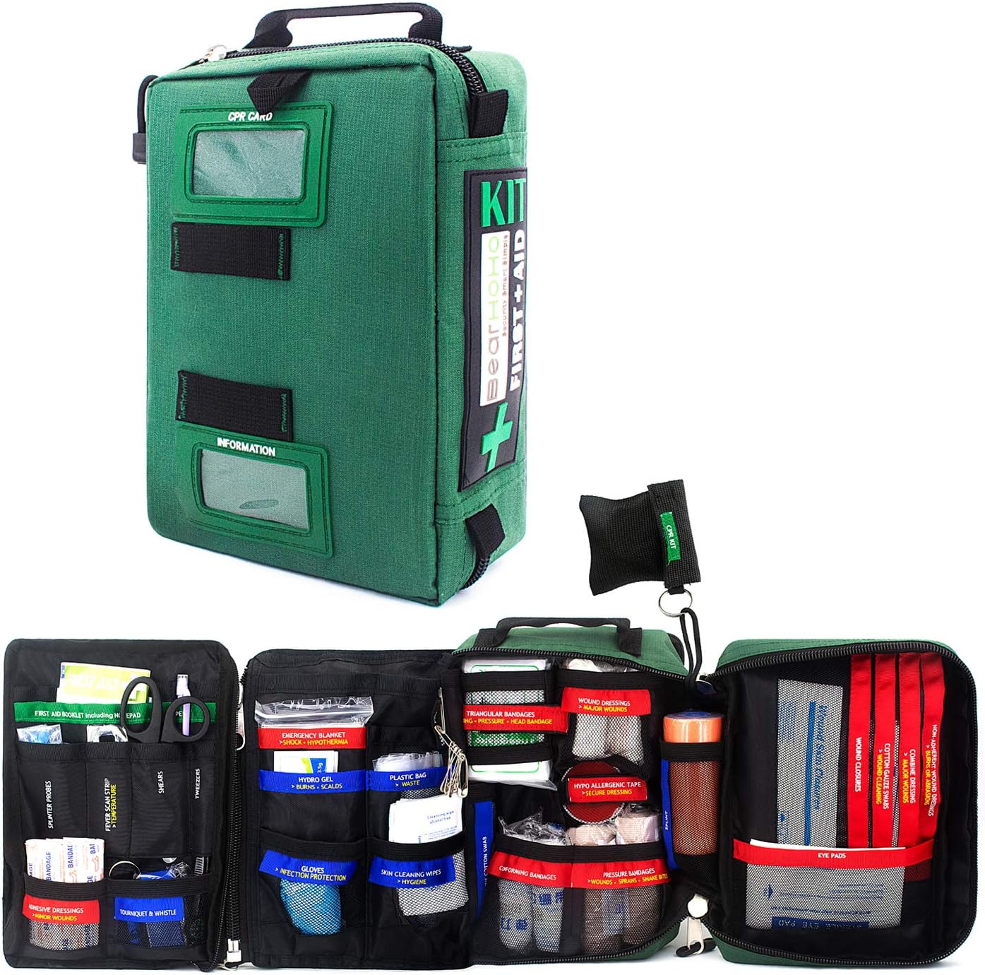 255PCs Compact First Aid Kit Emergency Survival Trauma Kit Medical Kit with Labeled Compartments for Boat Car Camping Hiking Travel & Backpacking