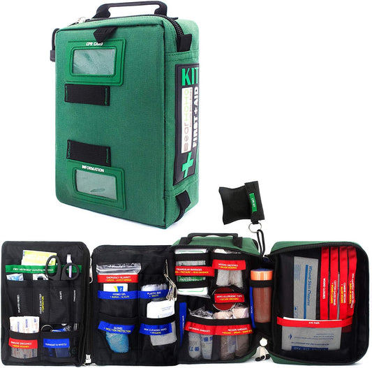 255PCs Compact First Aid Kit Emergency Survival Trauma Kit Medical Kit with Labeled Compartments for Boat Car Camping Hiking Travel & Backpacking