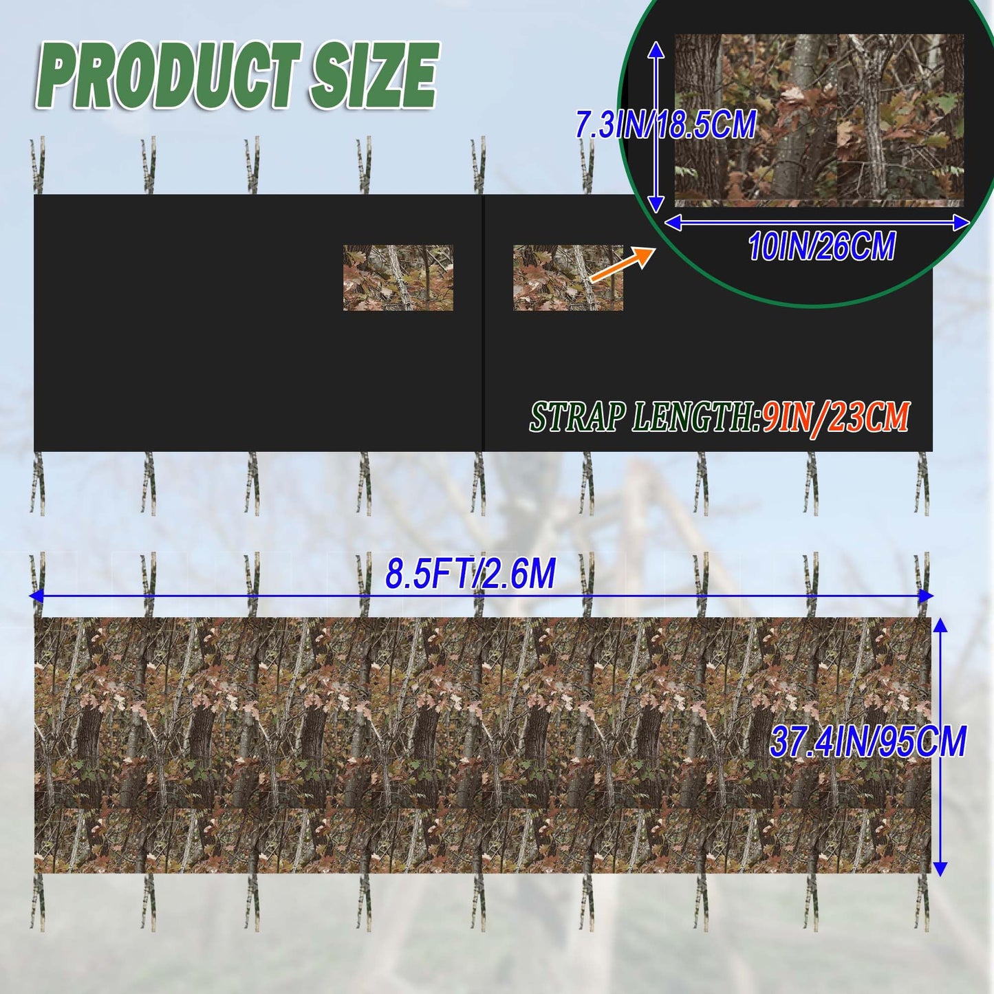 HZCGJMY Hunting Tree Stand Blind 102" x 37" Treestand Camo Blind Cover Deer Blind Windows Camouflage Ground Blind with Zipper and 2 Pockets Storage Bag for Outdoor Deer and Turkey Hunting