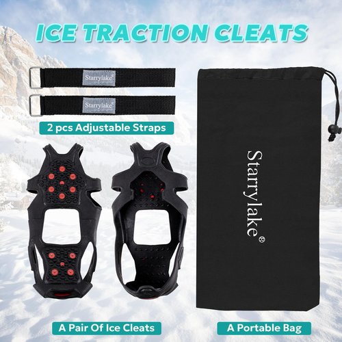 Starrylake Ice Snow Cleats Crampons with 10 Tungsten Spikes with Reflective Strips for Shoes and Boots Anti Slip Traction Cleats for Running, M