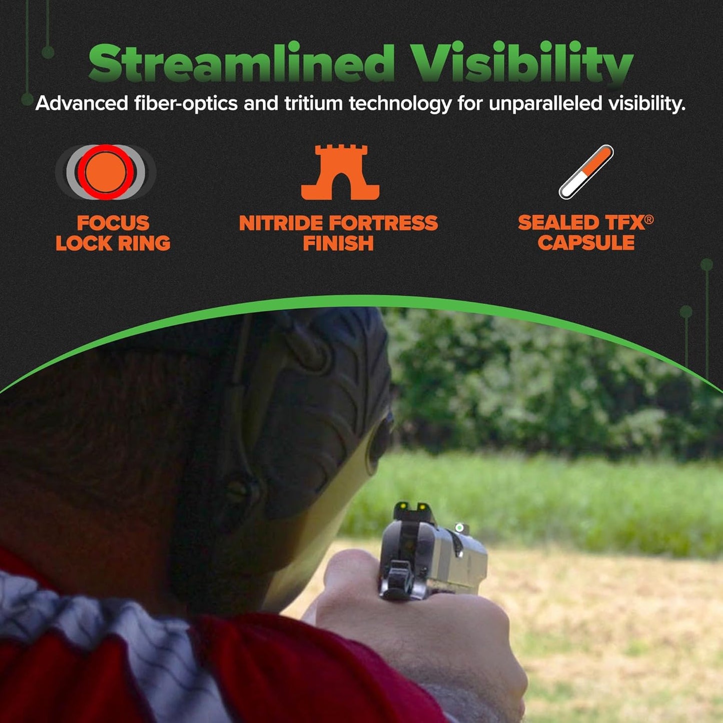 TRUGLO TFX Handgun Sight | Durable Shock-Resistant Compact Brightly Glowing Tritium & Fiber-Optic Xtreme Day/Night Sight for Handguns