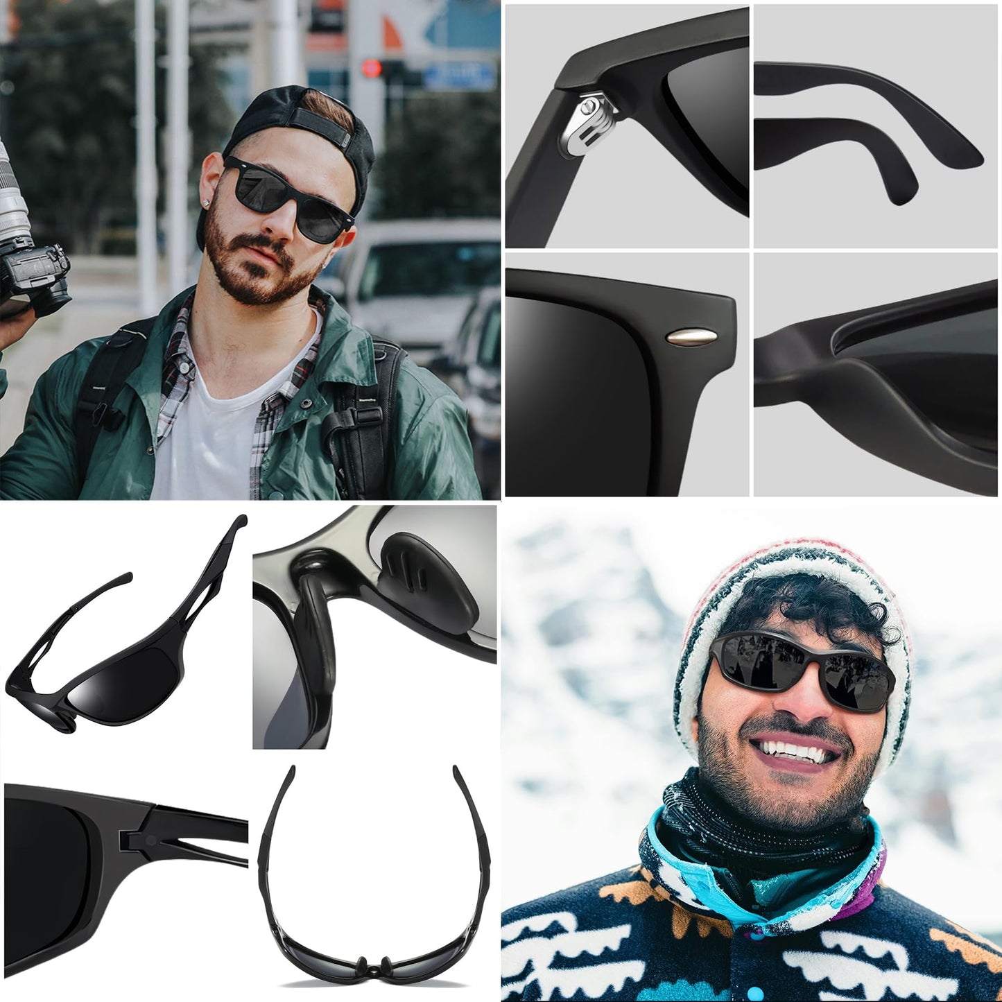 Joopin Vintage Square & Wrap Around Sports Sunglasses Bundle, Trendy Dark Black Sun Glasses Polarized UV400 Protection Retro Shades for Men Women Shady Rays