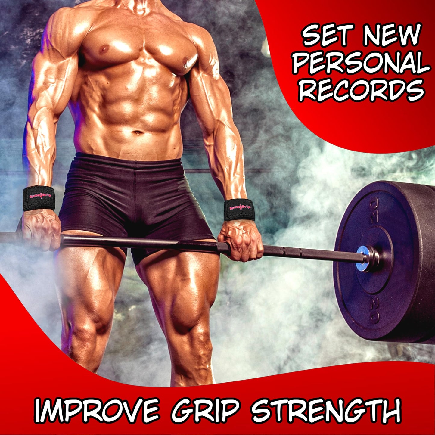 Kunaigrip Anime Weight Lifting Hooks (Pair) with Heavy Duty Wrist Straps for Men and Women - Ultimate Grip Support for Deadlifts, Pull Ups, Powerlifting, Shrugs and More